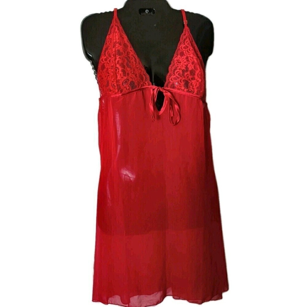 Fredericks of Hollywood Sheer Chemise Slip Size Medium Red Lacey  Lingerie